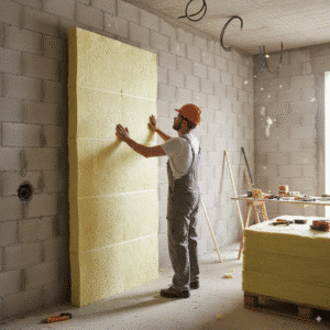 Instalador colocando un panel termico