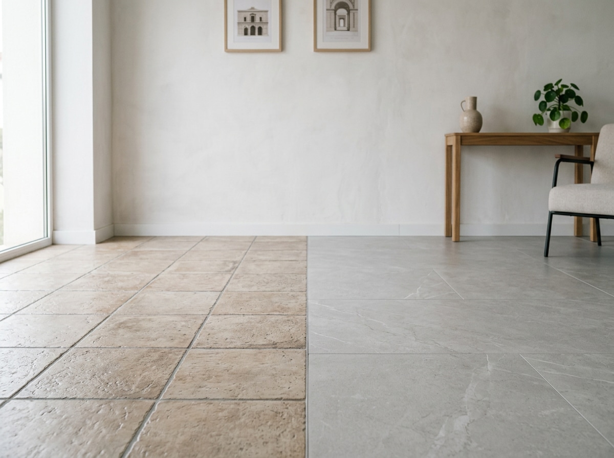 Comparativa visual entre suelo de gres y suelo porcelánico